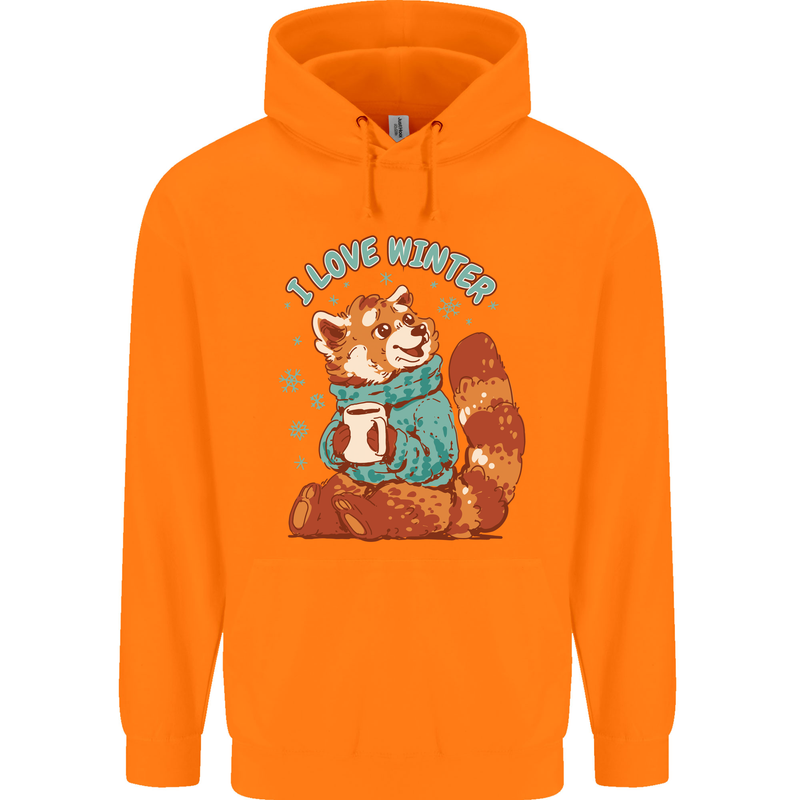 Red Panda Bear I Love Winter Childrens Kids Hoodie Orange