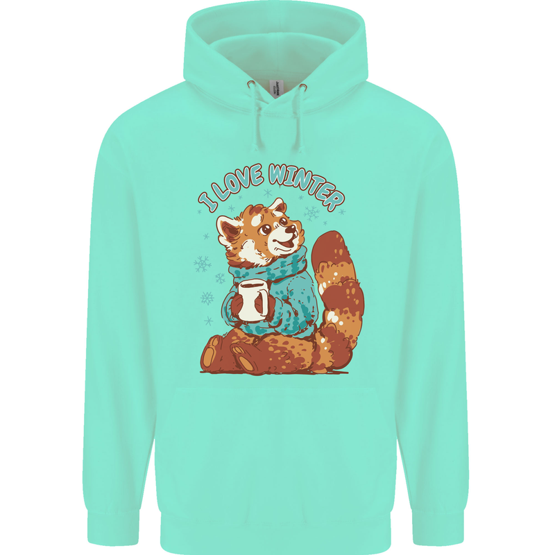 Red Panda Bear I Love Winter Childrens Kids Hoodie Peppermint