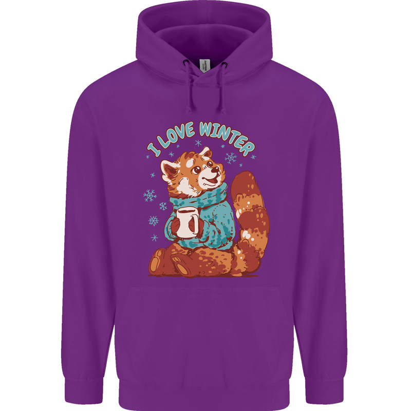 Red Panda Bear I Love Winter Childrens Kids Hoodie Purple