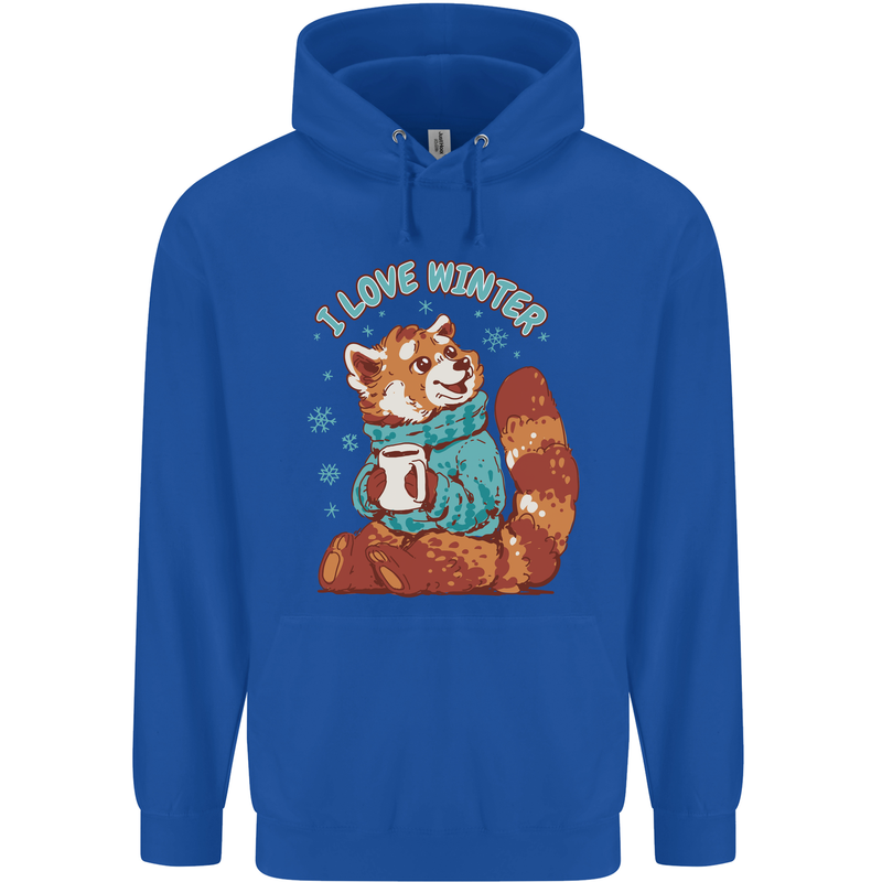 Red Panda Bear I Love Winter Childrens Kids Hoodie Royal Blue