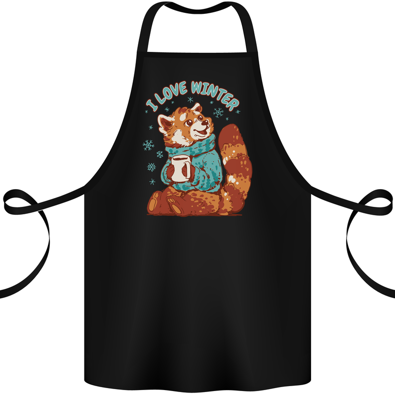 Red Panda Bear I Love Winter Cotton Apron 100% Organic Black
