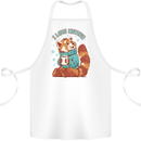 Red Panda Bear I Love Winter Cotton Apron 100% Organic White