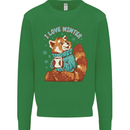 Red Panda Bear I Love Winter Kids Sweatshirt Jumper Irish Green