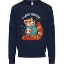 Red Panda Bear I Love Winter Kids Sweatshirt Jumper Navy Blue