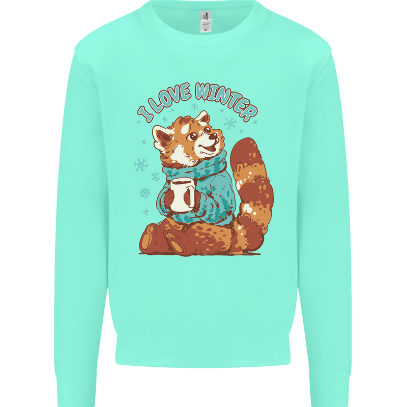 Red Panda Bear I Love Winter Kids Sweatshirt Jumper Peppermint