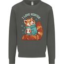 Red Panda Bear I Love Winter Kids Sweatshirt Jumper Storm Grey