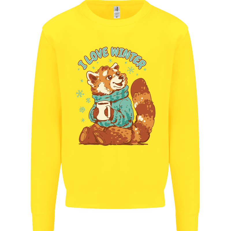 Red Panda Bear I Love Winter Kids Sweatshirt Jumper Yellow