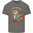 Red Panda Bear I Love Winter Kids T-Shirt Childrens Charcoal