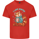 Red Panda Bear I Love Winter Kids T-Shirt Childrens Red