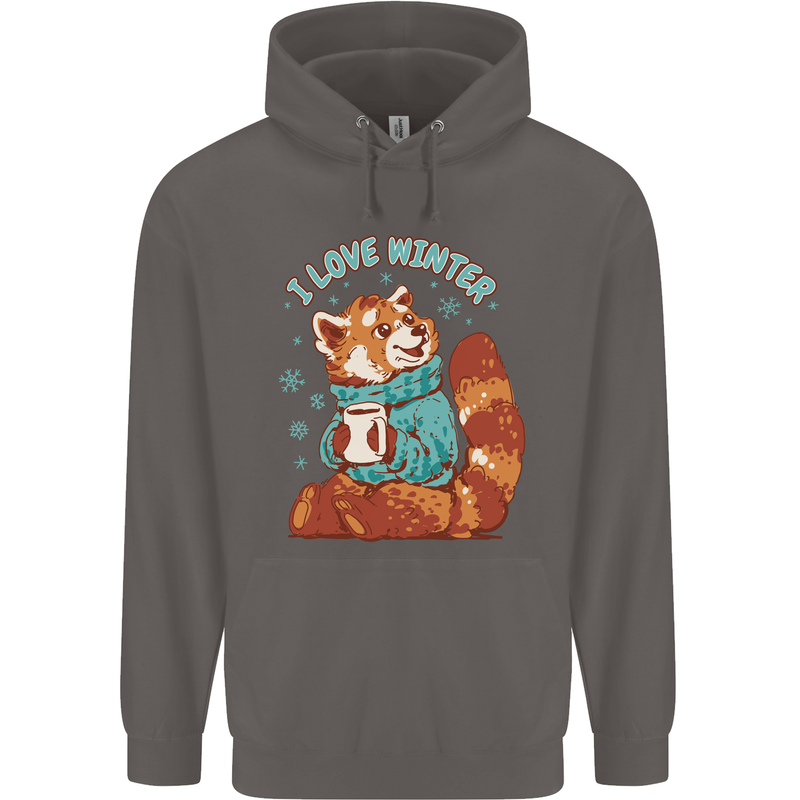 Red Panda Bear I Love Winter Mens 80% Cotton Hoodie Charcoal