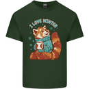 Red Panda Bear I Love Winter Mens Cotton T-Shirt Tee Top Forest Green