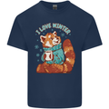 Red Panda Bear I Love Winter Mens Cotton T-Shirt Tee Top Navy Blue