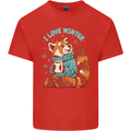Red Panda Bear I Love Winter Mens Cotton T-Shirt Tee Top Red