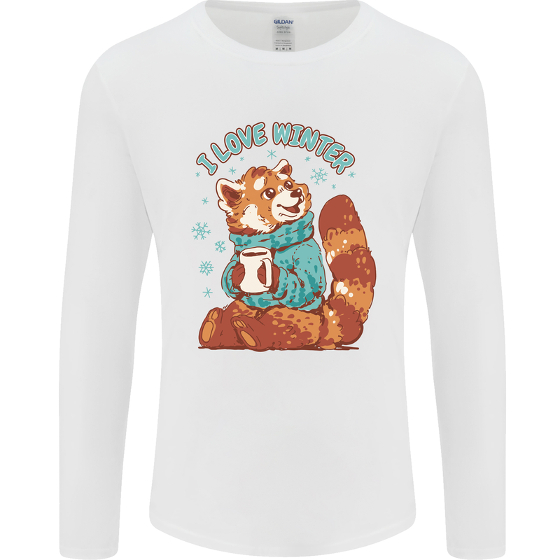 Red Panda Bear I Love Winter Mens Long Sleeve T-Shirt White