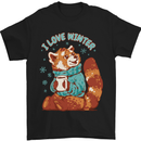 Red Panda Bear I Love Winter Mens T-Shirt 100% Cotton Black