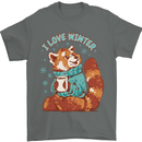 Red Panda Bear I Love Winter Mens T-Shirt 100% Cotton Charcoal