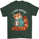 Red Panda Bear I Love Winter Mens T-Shirt 100% Cotton Forest Green