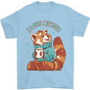 Red Panda Bear I Love Winter Mens T-Shirt 100% Cotton Light Blue