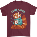 Red Panda Bear I Love Winter Mens T-Shirt 100% Cotton Maroon