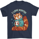 Red Panda Bear I Love Winter Mens T-Shirt 100% Cotton Navy Blue