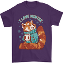 Red Panda Bear I Love Winter Mens T-Shirt 100% Cotton Purple
