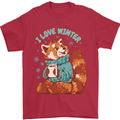 Red Panda Bear I Love Winter Mens T-Shirt 100% Cotton Red