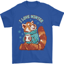 Red Panda Bear I Love Winter Mens T-Shirt 100% Cotton Royal Blue