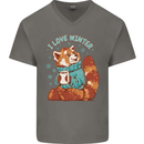 Red Panda Bear I Love Winter Mens V-Neck Cotton T-Shirt Charcoal