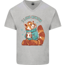 Red Panda Bear I Love Winter Mens V-Neck Cotton T-Shirt Sports Grey