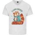 Red Panda Bear I Love Winter Mens V-Neck Cotton T-Shirt White