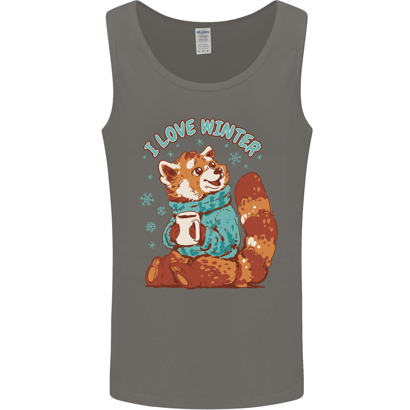 Red Panda Bear I Love Winter Mens Vest Tank Top Charcoal