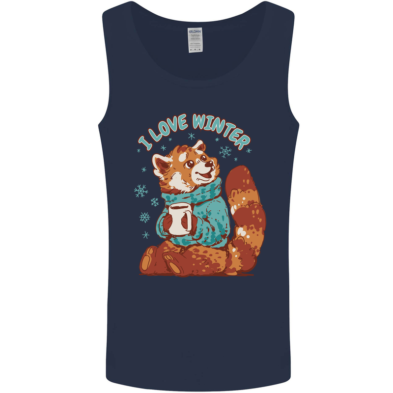 Red Panda Bear I Love Winter Mens Vest Tank Top Navy Blue