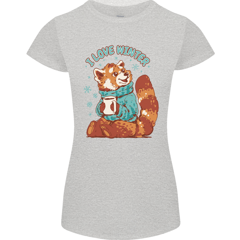 Red Panda Bear I Love Winter Womens Petite Cut T-Shirt Sports Grey