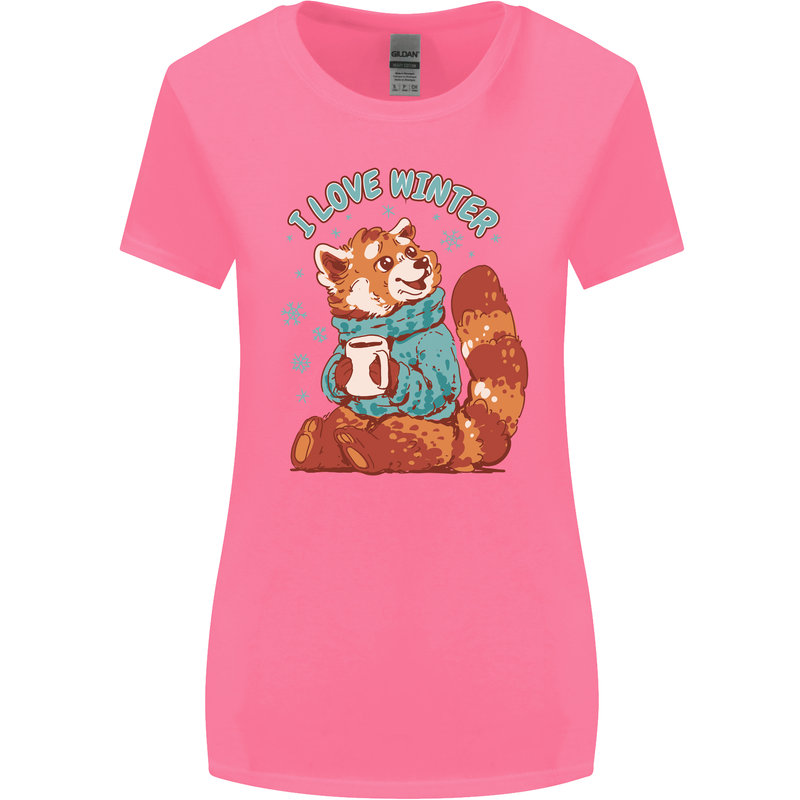 Red Panda Bear I Love Winter Womens Wider Cut T-Shirt Azalea