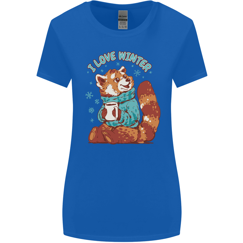 Red Panda Bear I Love Winter Womens Wider Cut T-Shirt Royal Blue