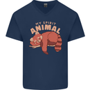 Red Panda My Spirit Animal Mens V-Neck Cotton T-Shirt Navy Blue