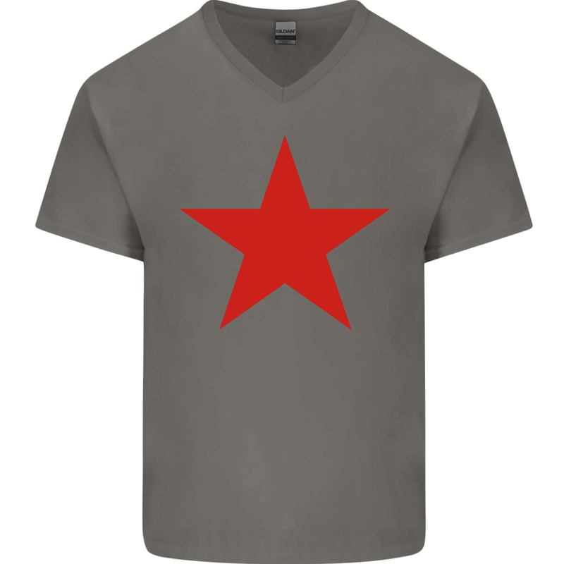 Red Star Army As Worn by Mens V-Neck Cotton T-Shirt Charcoal