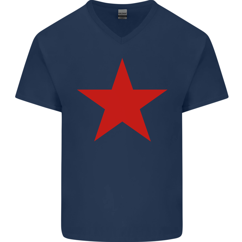 Red Star Army As Worn by Mens V-Neck Cotton T-Shirt Navy Blue