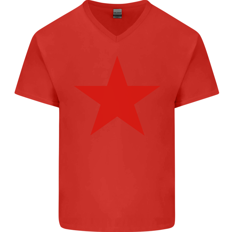 Red Star Army As Worn by Mens V-Neck Cotton T-Shirt Red