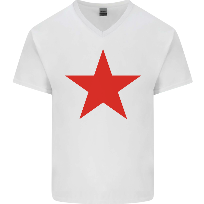 Red Star Army As Worn by Mens V-Neck Cotton T-Shirt White