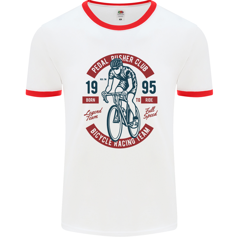 Pedal Pusher Club Cycling Cyclist Funny Mens White Ringer T-Shirt White/Red