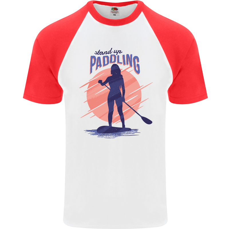 Stand Up Paddling Paddleboarding Mens S/S Baseball T-Shirt White/Red