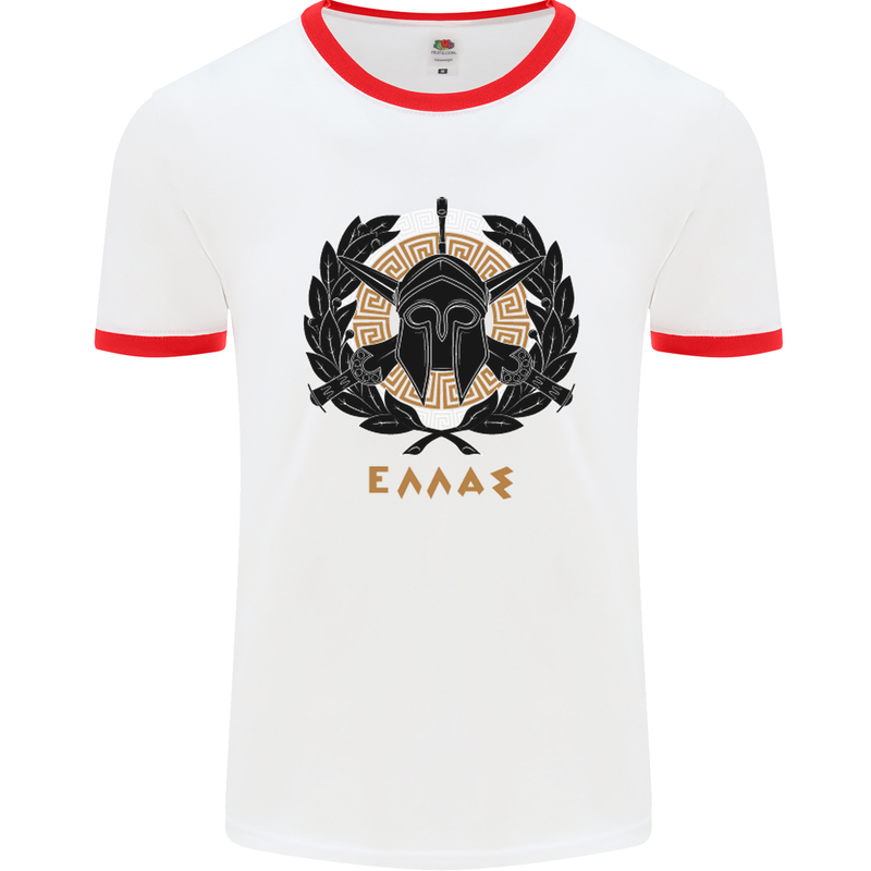 Greek Helmet Gym Training Top Spartan MMA Mens White Ringer T-Shirt White/Red