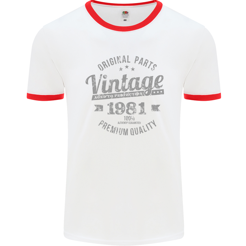 Vintage Year 42nd Birthday 1981 Mens Ringer T-Shirt White/Red