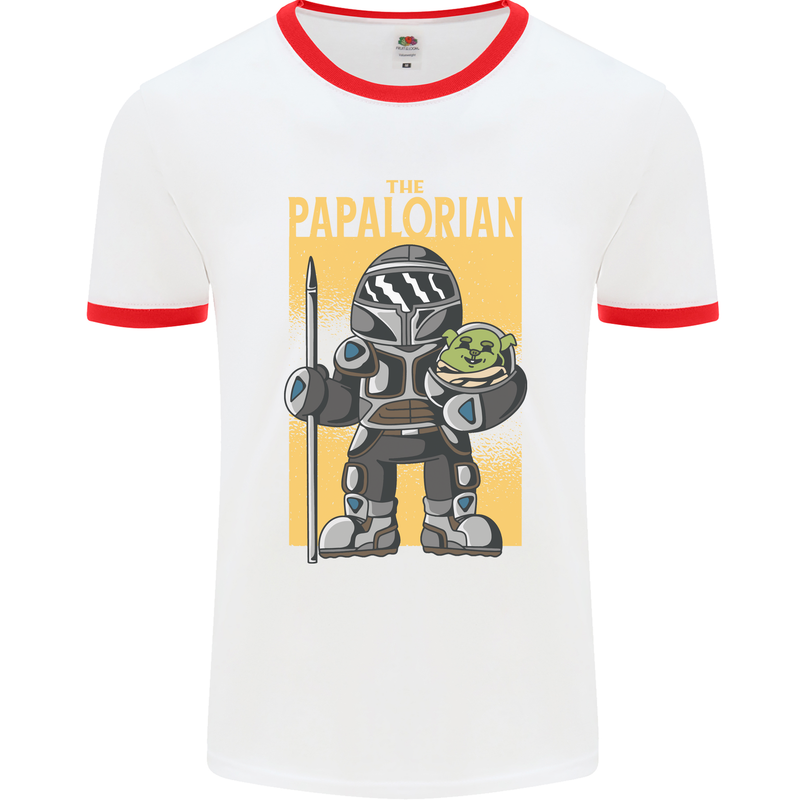 Father's Day The Papalorian Funny Papa Mens White Ringer T-Shirt White/Red