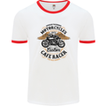 Biker Custom Cafe Racer Motorbike Mens White Ringer T-Shirt White/Red