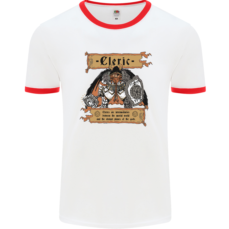 RPG Role Playing Games Cleric Dragons Mens White Ringer T-Shirt White/Red