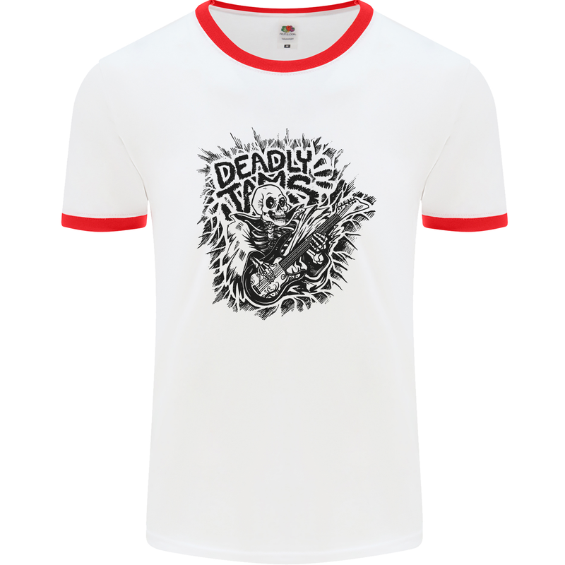 Deadly Tams Guitar Guitarist Rock Metal Punk Mens White Ringer T-Shirt White/Red