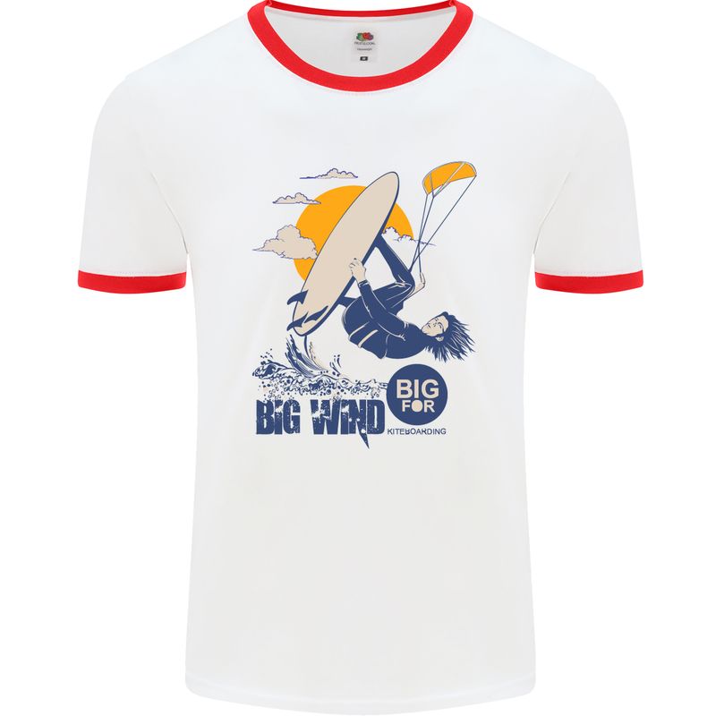Big Wind Kiteboarding Kiteboard Mens White Ringer T-Shirt White/Red