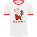 Merry Kiss My Ass Funny Christmas Rude Mens White Ringer T-Shirt White/Red
